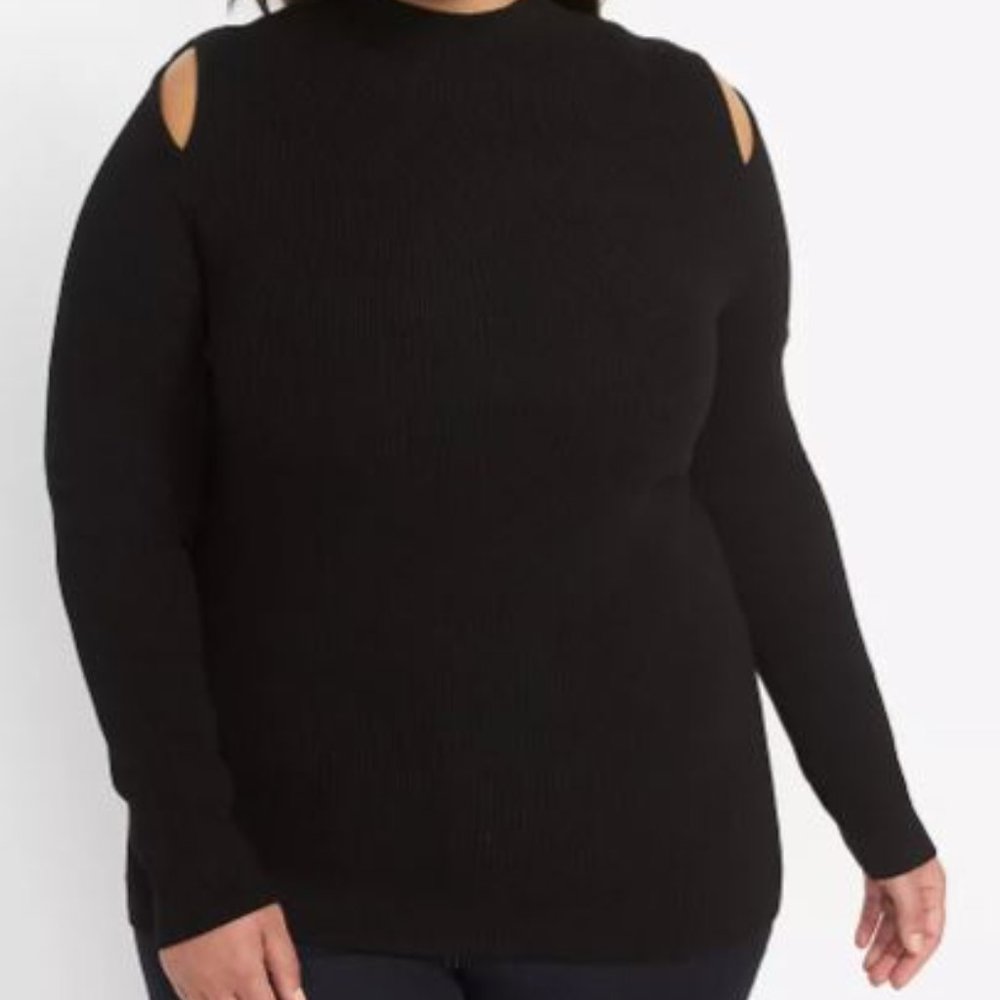 Mock-Neck Ribbed Sweater with Cutouts